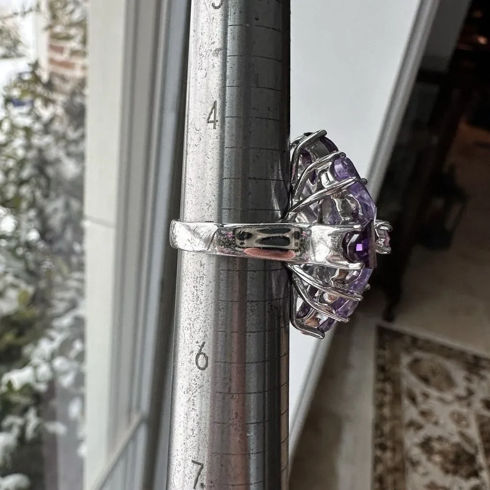 Statement Flower Ring Size 5 Purple Pink Gemstones Chunky Sterling Silver‎ 16+g